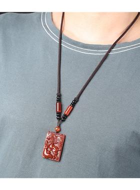 红玛瑙吊坠本命年马上有钱男女项链情侣方牌挂件礼物生肖马平安牌