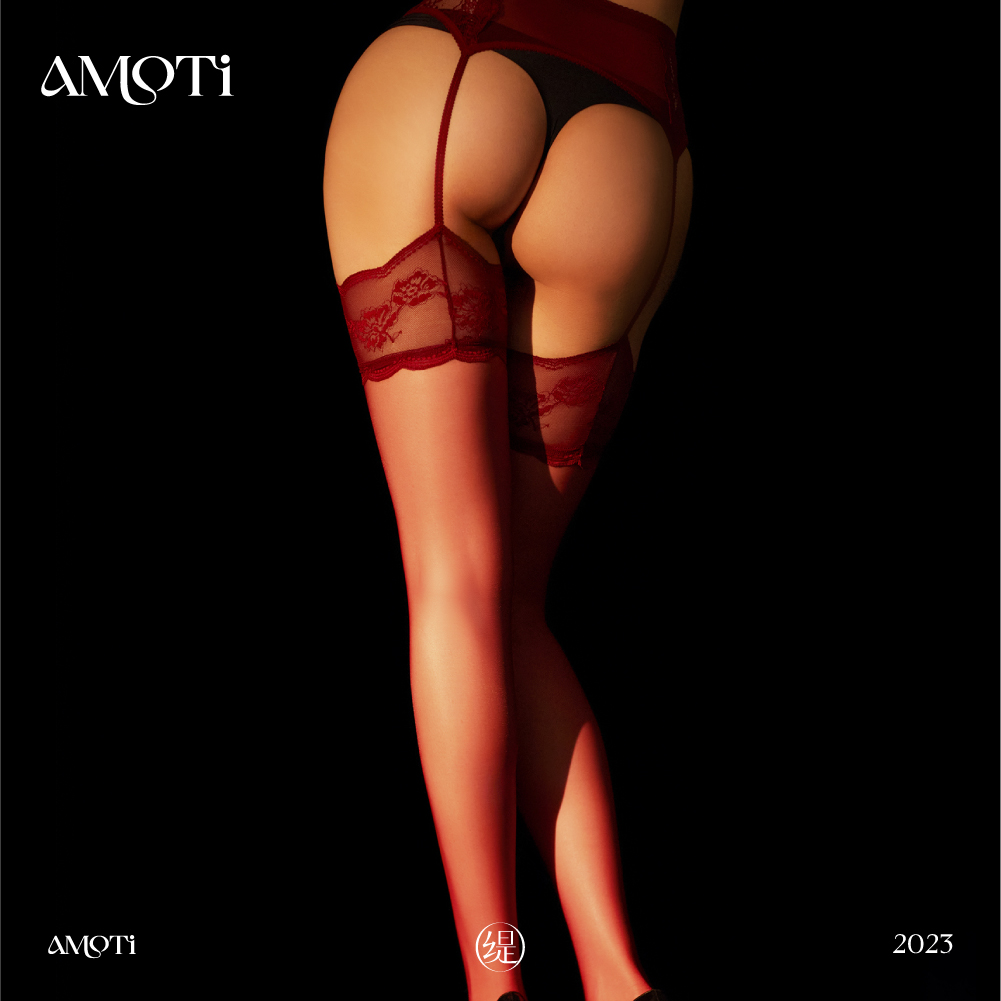 AMOTi 缇 心灵感触 -絺 [连体吊带]蕾丝一体3D性感腿环丝袜红色 - 图0