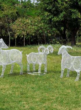 不锈钢镂空山羊雕塑户外草坪公园售楼部园林景观动物美陈装饰摆件
