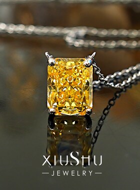 3克拉方糖黄钻锁骨项链925银极简吊坠镶嵌高碳钻雷迪恩切小众设计