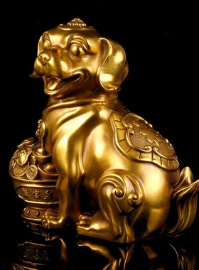 纯黄铜聚宝d盆狗生肖狗哮天犬狼狗坐地生财狗摆件客厅办公室工艺