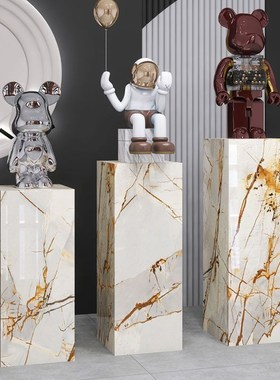 工艺品摆件台花架客展厅玄关酒店会所岩板装饰立柱大理Y石雕塑底