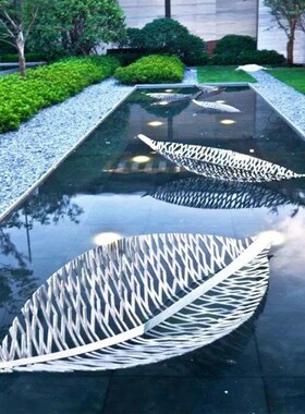 不锈钢树叶雕塑创意真金属铁艺镂D空叶子户外水景酒店装饰品摆件