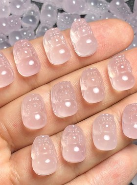 天然粉水晶貔貅吊坠DIY编绳绕线镶嵌手链项链锁骨链情侣挂件配饰