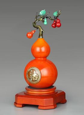 纯铜五福临门摆件铜葫芦开盖空心客厅工艺品新中式家居办公室装饰