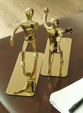 书靠书夹人形金色书挡o金属北欧手推书架不锈钢书立架家居饰品软