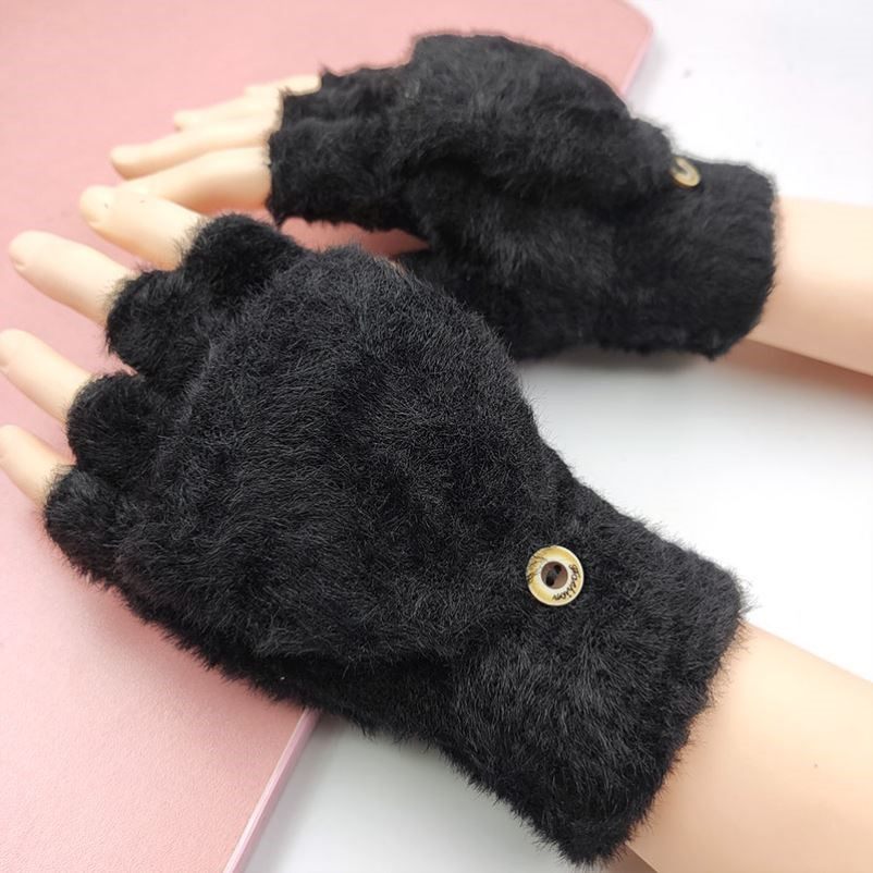 冬季男女半指翻盖手套貂绒针织毛线加绒加厚手套加绒保暖写字办公,淘宝优惠券,粉丝福利购,淘宝优惠卷