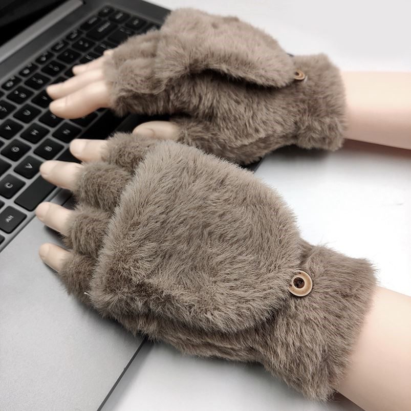 冬季男女半指翻盖手套貂绒针织毛线加绒加厚手套加绒保暖写字办公,淘宝优惠券,粉丝福利购,淘宝优惠卷