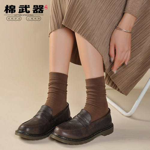 棉武器夏款女袜薄舒适透气百搭无骨月子袜堆堆袜高筒纯色棉ins潮 - 图2