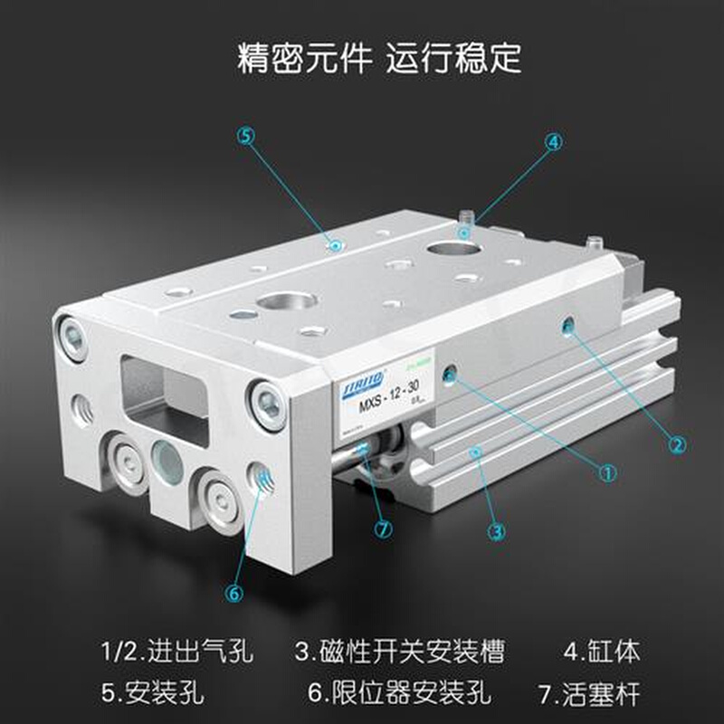 HLS导轨气动滑台气缸MXS6/8/12/16/20/25-10-20-30-40-50 75 AS A - 图2