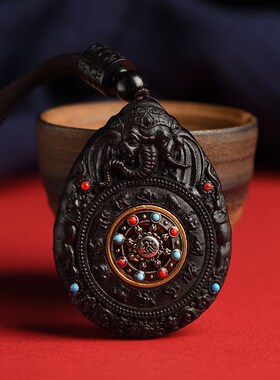 2024年新款朱砂本命佛吊v坠生肖属龙项链本命年黑檀木挂件男女士