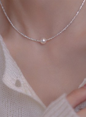 碎银几两珍珠吊坠项链女20v24新款爆款轻奢小众高级感锁骨颈链配