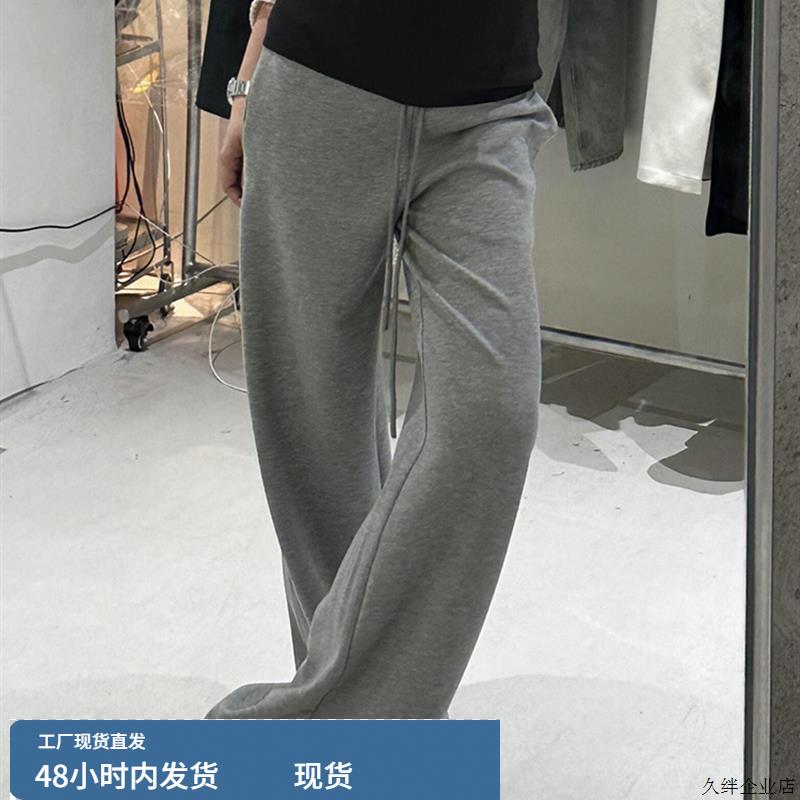 CHAO级推荐灰色天丝高腰抽绳休闲卫裤女秋季气质百搭运动微喇裤 - 图0