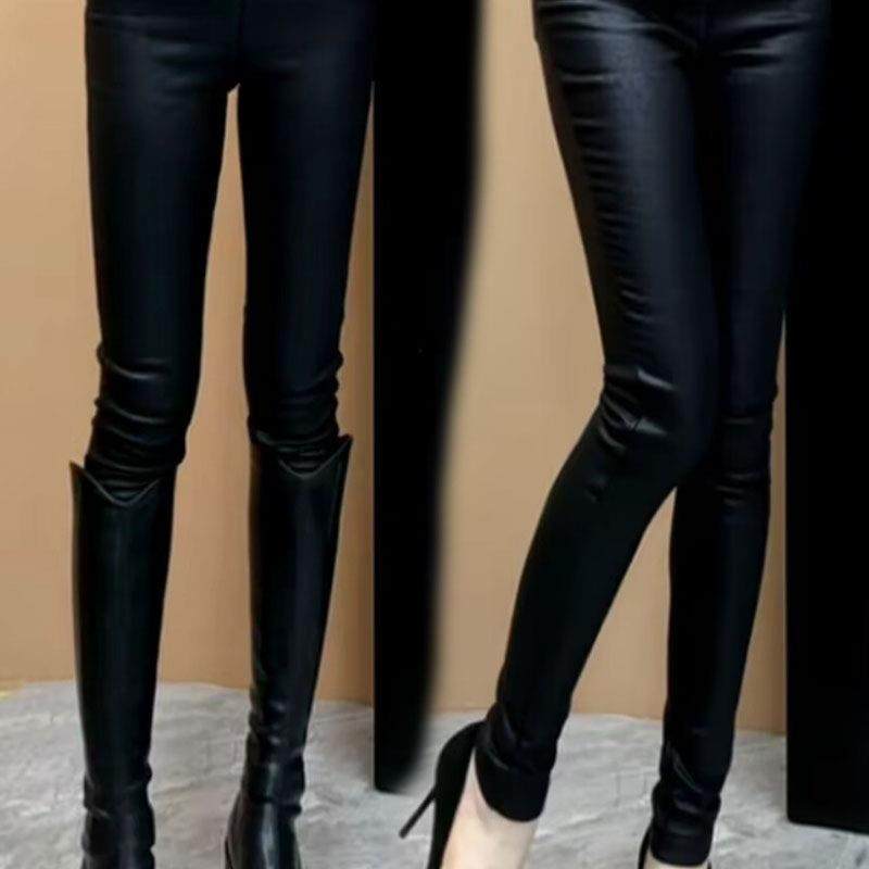 高级感亮钻腰带黑色加绒小脚裤皮裤女冬季新款高腰百搭显瘦铅笔裤,淘宝优惠券,粉丝福利购,淘宝优惠卷