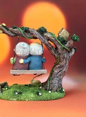 zakka日杂相守相伴老寿星老头老太荡秋千 家居创意桌面摆件935-10