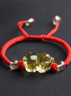 天然黄水晶立体十二生肖鼠牛虎兔龙蛇马羊猴鸡狗猪手链挂坠项链