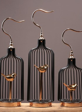 新中式创意铁艺i鸟笼摆件轻奢客厅玄关摆设电视柜美式样板房装饰