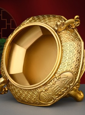 纯黄铜开盖元宝聚k宝盆摆件家居装饰开业送礼送财到家纳福纳财盆