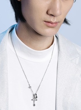 男士纯银吊坠设计感银项链男潮男生十字架饰品潮V牌简约百搭挂件