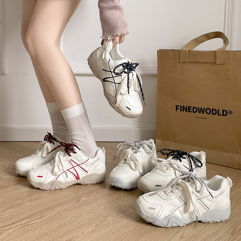厚底德训鞋女2026新款休闲运动阿甘鞋百搭小白鞋女交叉绑带女鞋,淘宝优惠券,粉丝福利购,淘宝优惠卷