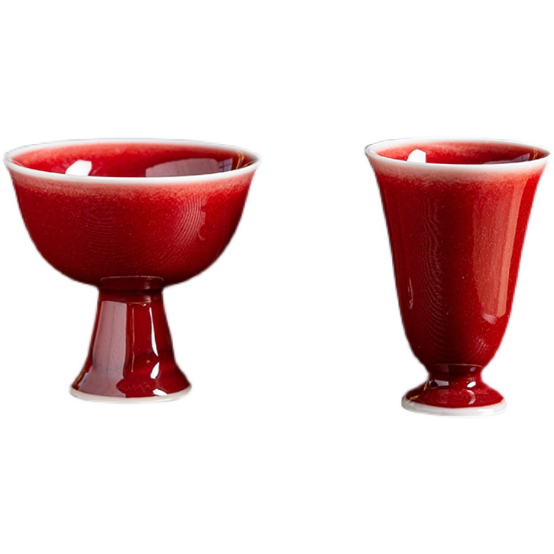 。景德镇郎红釉茶杯手工陶瓷功夫茶具品茗杯高脚霁红单个主人杯酒 - 图3