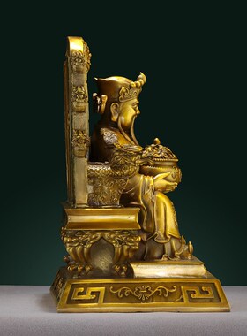 纯黄铜龙椅财神爷摆件家用客厅店铺公H司开业全铜文财神铜财神礼