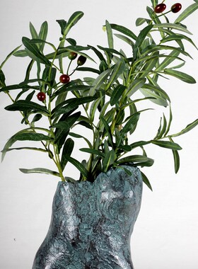 欧式样板房家居客厅装饰摆件售楼处玄关干花O花器铜铸铁大理石花