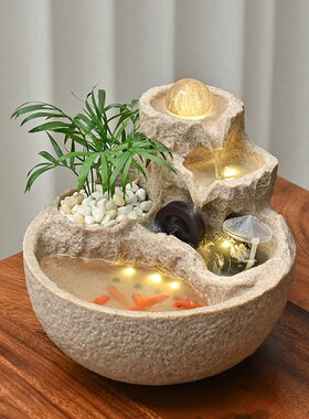 轻奢流水摆件循环水客厅办公室风水轮G球生财桌面假山喷泉现代招
