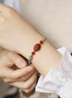 小叶紫檀手串龙年普贤菩萨本命年红绳手链生肖男女属相本命佛手绳