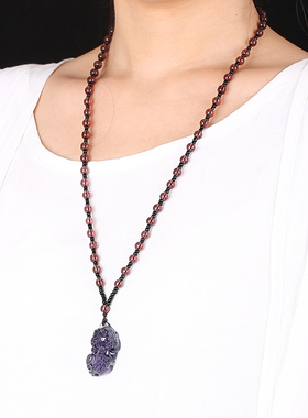 天然紫水晶吊坠项链貔貅生日礼物男女款毛衣链民族风项链潮流饰品