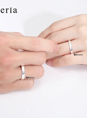 银戒指女纯银999开口闭口情侣对戒简约光面素圈戒指单身戒男女款