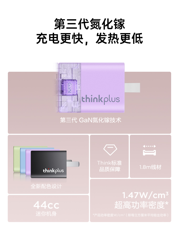 thinkplus联想原装充电器Nano氮化镓65W笔记本口红电源适配器type-c快充PD充电头 - 图3