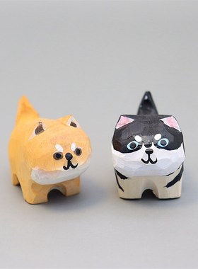 柴犬橘猫手工木雕猫咪小狗可爱桌面办公装饰小动物园摆件生日礼物