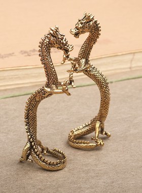 做旧龙年黄铜龙立龙摆件12生肖龙装饰品办公室家居茶桌茶宠饰品