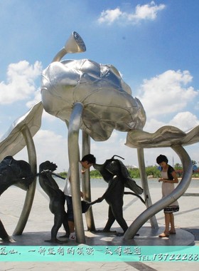 不锈钢荷叶雕塑莲蓬雕塑大型园林景观铜雕像加工廉政主题公园定制