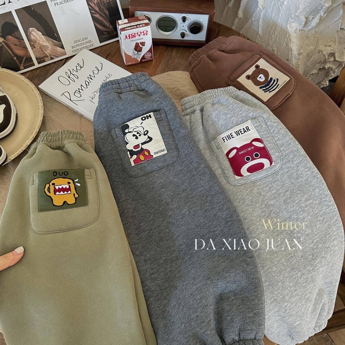 儿童加绒加厚裤子冬季休闲男女童宝宝一体绒保暖卫裤卡通束脚长裤,淘宝优惠券,粉丝福利购,淘宝优惠卷