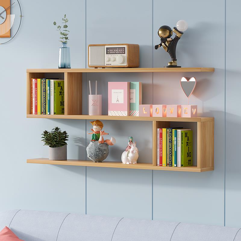 创意墙上置物架收纳层架壁挂隔板墙架卧室书架背景墙装饰架现代简 - 图0