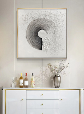 现代黑白风玄关装饰画手绘抽象餐厅油画走廊过道挂画客厅金箔壁画