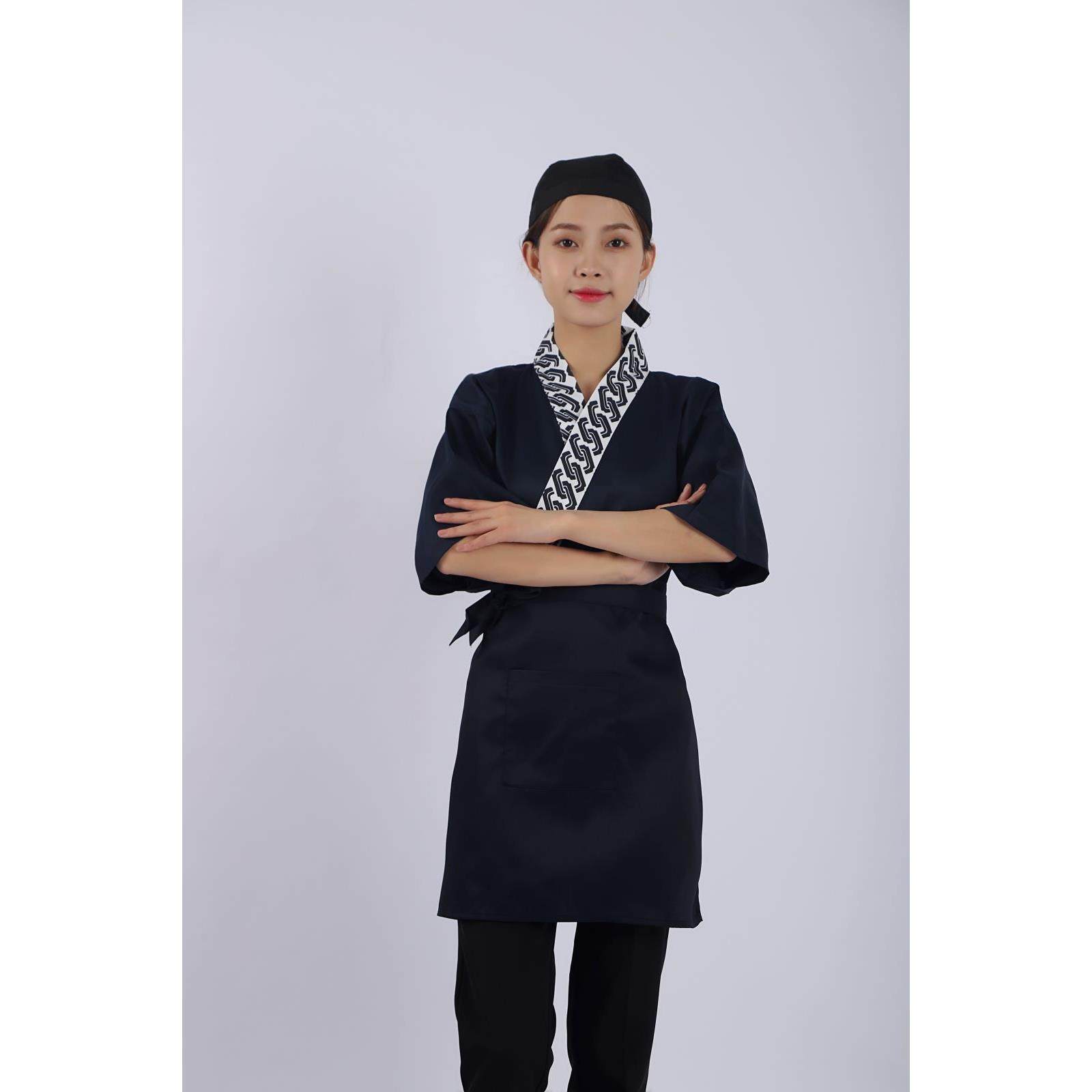 爆款竹叶花传统日式料理和服蓝黑色系绳调节内有口袋可绣印logo,淘宝优惠券,粉丝福利购,淘宝优惠卷