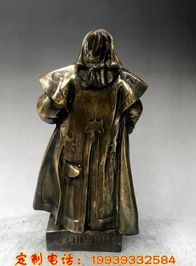 纯铜铁木真站像仿古做旧 一代天骄成吉思汗风水铜像居家客厅摆件