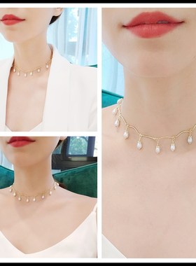 韩式百搭仿珍珠锁骨链新娘项链伴娘颈链结婚婚纱礼服项链度假饰品