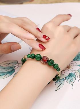 纯然饰品手编复古调节琉璃绿色手链女手串配饰学生网红时尚民族风