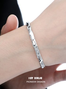 纯银不掉色重工小众手镯冷淡风高级设计感男女极简百搭情侣手环