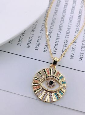 恶魔之眼小众饰品彩色锁骨链