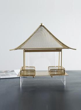 爆款新中式庭院金属铁艺摆件样板间茶几隔断柜酒柜设计师软装搭配