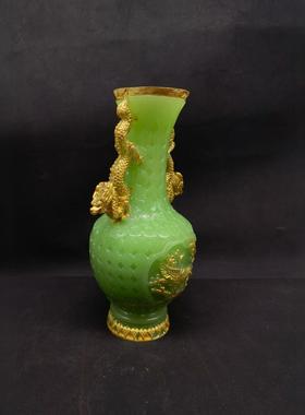 爆款收藏古玩夜光石鎏金龙凤花瓶摆件家居装饰创意工艺品