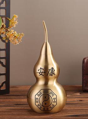 爆款开口大号空心葫芦纯黄铜摆件刻字福禄安康葫芦家居装饰工艺品