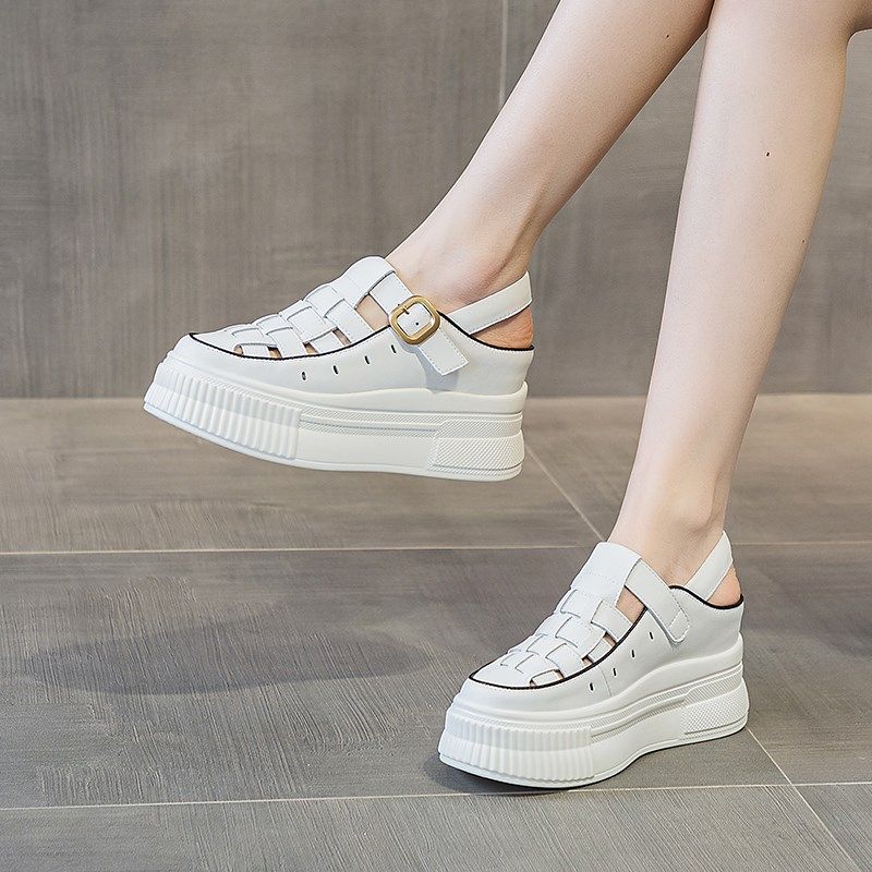 凉鞋女2024年新款夏季外穿内增高8cm真皮34码厚底运Y动休闲旅游鞋,淘宝优惠券,粉丝福利购,淘宝优惠卷