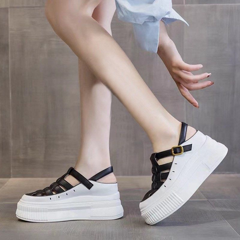 凉鞋女2024年新款夏季外穿内增高8cm真皮34码厚底运Y动休闲旅游鞋,淘宝优惠券,粉丝福利购,淘宝优惠卷