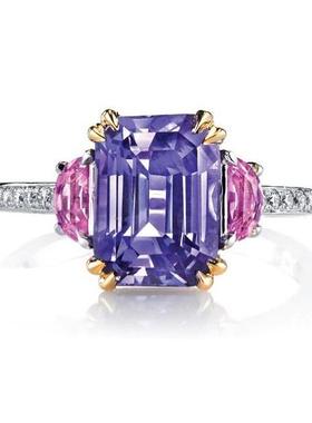 热卖方钻戒指女长方形紫色锆石女生生日订婚手饰H486